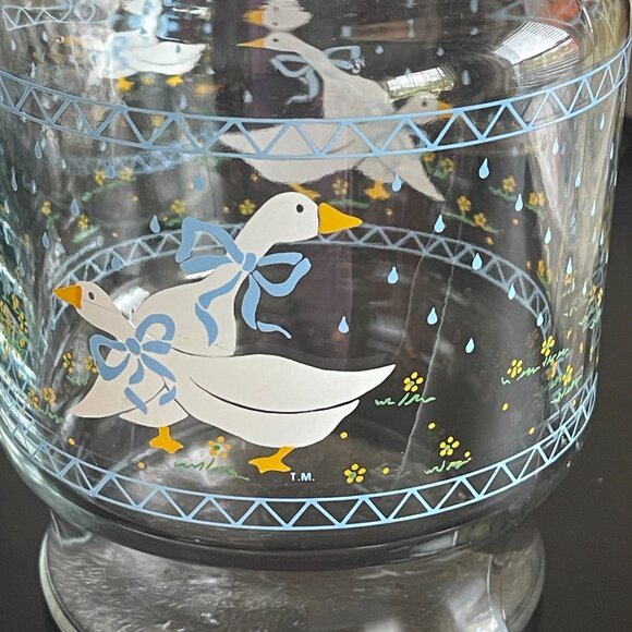 Vtg Set of Anchor Hocking Blue Ribbon Geese Goose Jar/Juice Pitcher Storage 80’s - Picture 6 of 6